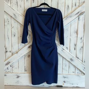La Petite Robe di Chiara Boni Navy Blue Dress 44 Deep Neck 3/4 Slv LIKE NEW
